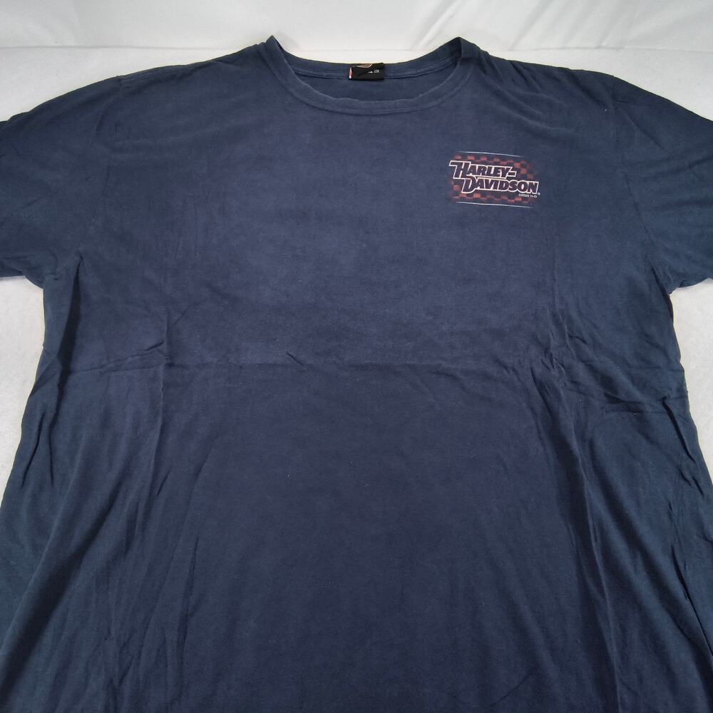 Harley Davidson Casual Graphic Short Sleeve Shirt Mens Size 2XL Navy Blue